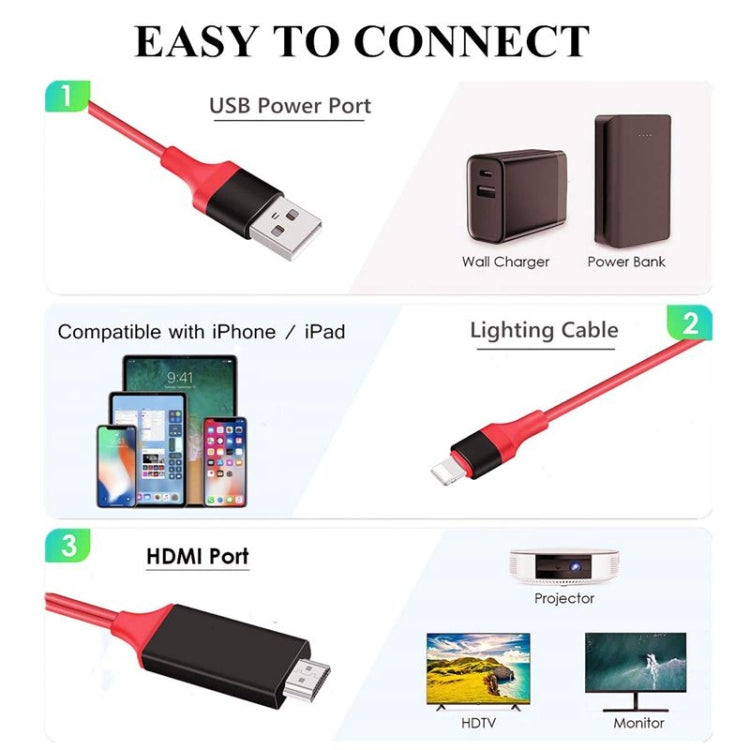 2m 1080P 8 Pin to HDMI Adapter Cable, Compatible with iPhone to HDMI Adapter(Black) - Video & Audio Cable by PMC TechLife | Online Shopping South Africa | PMC TechLife