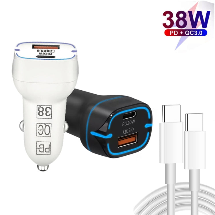 38W PD20W + QC3.0 USB Car Charger with Type-C to Type-C Data Cable, Length: 1m(Black) - Car Charger by PMC TechLife | Online Shopping South Africa | PMC TechLife