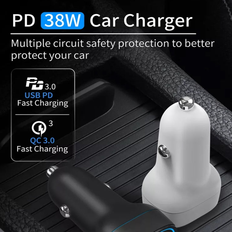 38W PD20W + QC3.0 USB Car Charger with Type-C to Type-C Data Cable, Length: 1m(Black) - Car Charger by PMC TechLife | Online Shopping South Africa | PMC TechLife