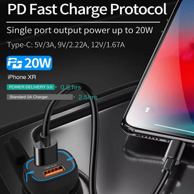 38W PD20W + QC3.0 USB Car Charger with Type-C to Type-C Data Cable, Length: 1m(Black) - Car Charger by PMC TechLife | Online Shopping South Africa | PMC TechLife