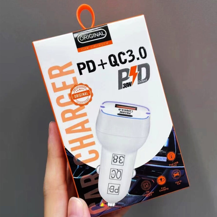 38W PD20W + QC3.0 USB Car Charger with Type-C to Type-C Data Cable, Length: 1m(Black) - Car Charger by PMC TechLife | Online Shopping South Africa | PMC TechLife