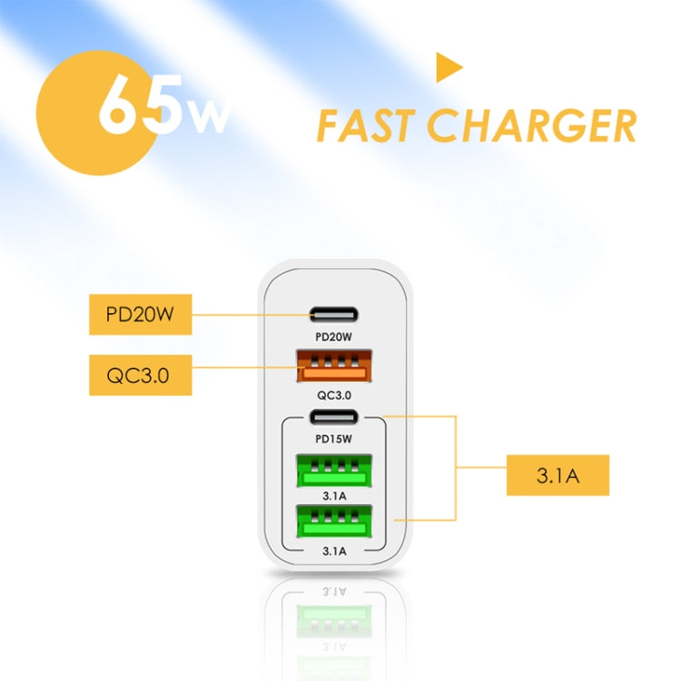 65W Dual PD Type-C + 3 x USB Multi Port Charger for Phone and Tablet PC, UK Plug(Black) - USB Charger by PMC TechLife | Online Shopping South Africa | PMC TechLife | Buy Now Pay Later Mobicred