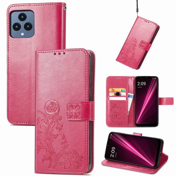 For T-Mobile REVVL 6 5G Four-leaf Clasp Embossed Buckle Leather Phone Case(Magenta) - More Brand by PMC TechLife | Online Shopping South Africa | PMC TechLife