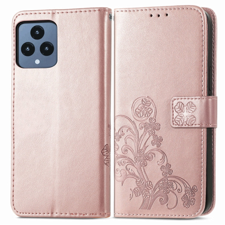 For T-Mobile REVVL 6 5G Four-leaf Clasp Embossed Buckle Leather Phone Case(Rose Gold) - More Brand by PMC TechLife | Online Shopping South Africa | PMC TechLife