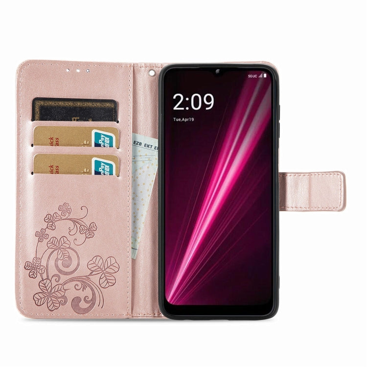 For T-Mobile REVVL 6 5G Four-leaf Clasp Embossed Buckle Leather Phone Case(Rose Gold) - More Brand by PMC TechLife | Online Shopping South Africa | PMC TechLife