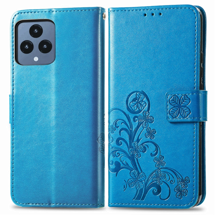 For T-Mobile REVVL 6 5G Four-leaf Clasp Embossed Buckle Leather Phone Case(Blue) - More Brand by PMC TechLife | Online Shopping South Africa | PMC TechLife