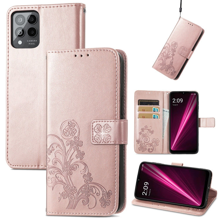 For T-Mobile Revvl 6 Pro 5G Four-leaf Clasp Embossed Buckle Leather Phone Case(Rose Gold) - More Brand by PMC TechLife | Online Shopping South Africa | PMC TechLife