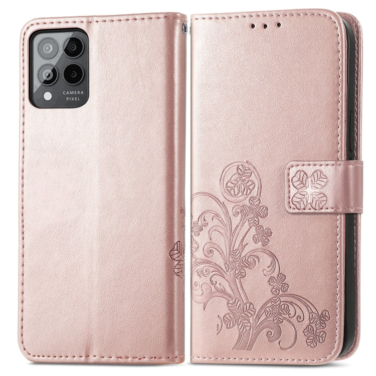 For T-Mobile Revvl 6 Pro 5G Four-leaf Clasp Embossed Buckle Leather Phone Case(Rose Gold) - More Brand by PMC TechLife | Online Shopping South Africa | PMC TechLife