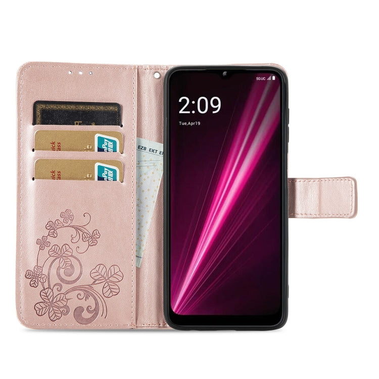 For T-Mobile Revvl 6 Pro 5G Four-leaf Clasp Embossed Buckle Leather Phone Case(Rose Gold) - More Brand by PMC TechLife | Online Shopping South Africa | PMC TechLife