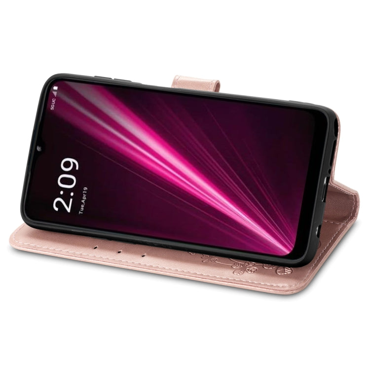 For T-Mobile Revvl 6 Pro 5G Four-leaf Clasp Embossed Buckle Leather Phone Case(Rose Gold) - More Brand by PMC TechLife | Online Shopping South Africa | PMC TechLife