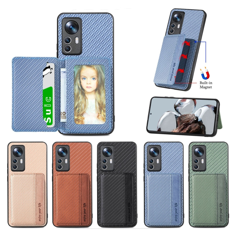 For Xiaomi 12T Carbon Fiber Magnetic Card Bag Phone Case(Khaki) - free shipping - PMC TechLife - Order now!