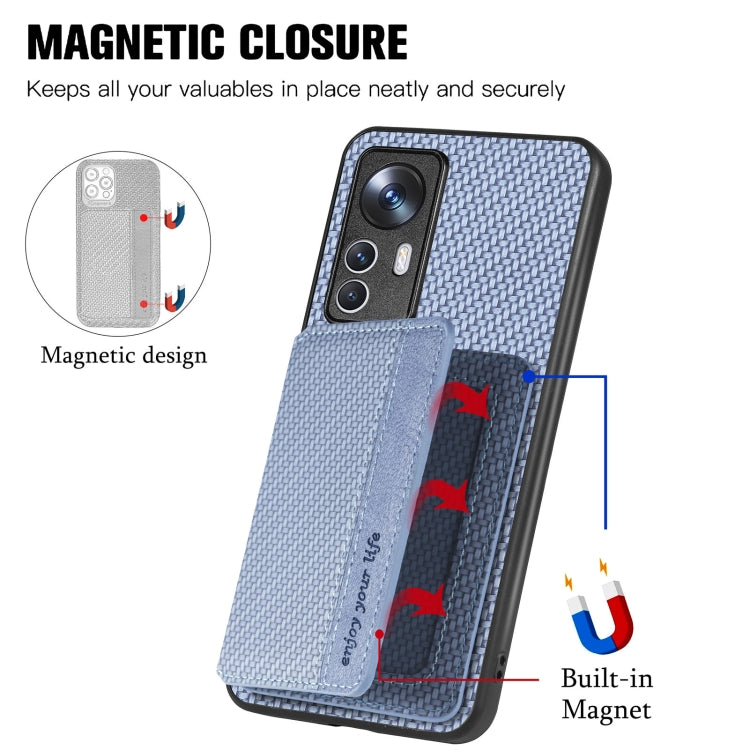 For Xiaomi 12T Carbon Fiber Magnetic Card Bag Phone Case(Khaki) - free shipping - PMC TechLife - Order now!