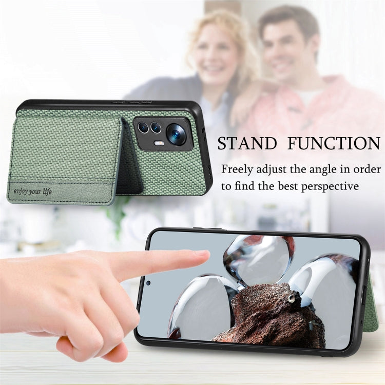 For Xiaomi 12T Carbon Fiber Magnetic Card Bag Phone Case(Khaki) - free shipping - PMC TechLife - Order now!
