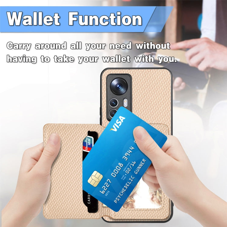 For Xiaomi 12T Carbon Fiber Magnetic Card Bag Phone Case(Khaki) - free shipping - PMC TechLife - Order now!