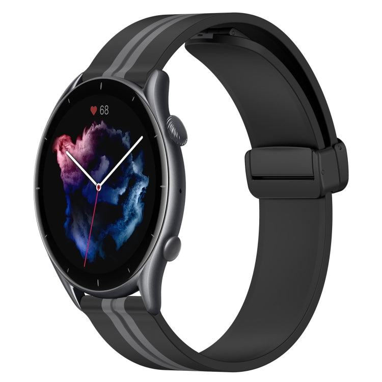 For Amazfit GTR 3 22mm Folding Magnetic Clasp Silicone Watch Band(Black+Grey) - free shipping - PMC TechLife - Order now!