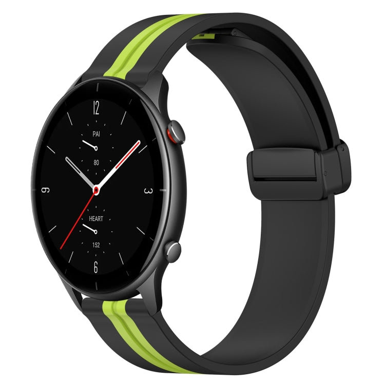 For Amazfit GTR 2e 22mm Folding Magnetic Clasp Silicone Watch Band(Black+Lime Green) - free shipping - PMC TechLife - Order now!