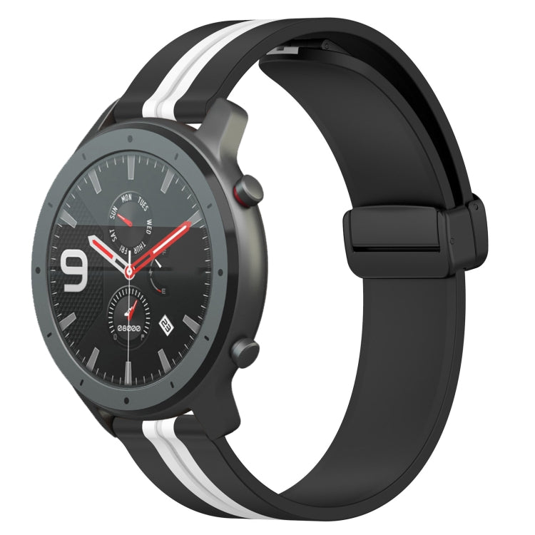For Amazfit GTR 47mm 22mm Folding Magnetic Clasp Silicone Watch Band(Black+White) - free shipping - PMC TechLife - Order now!