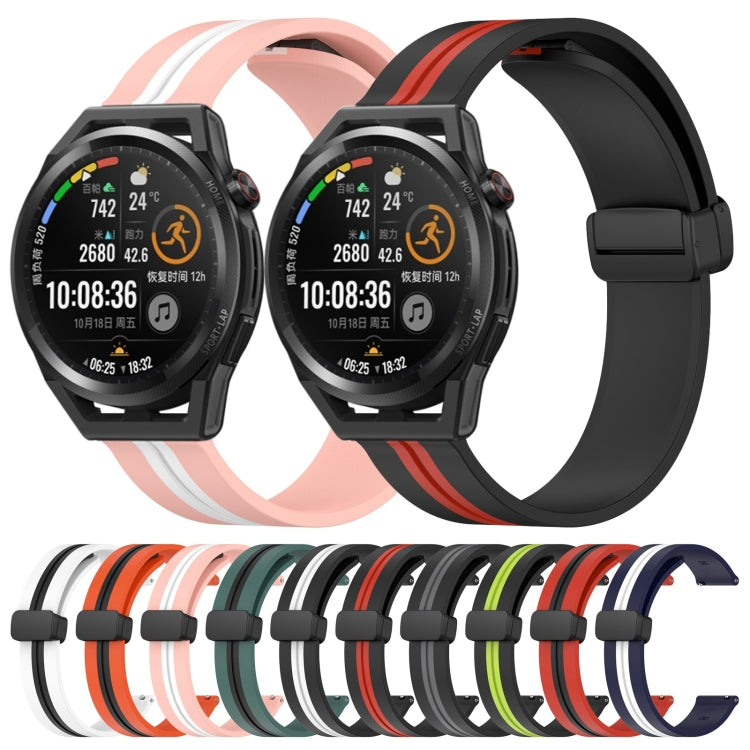 For Huawei Watch GT Runner 22mm Folding Magnetic Clasp Silicone Watch Band(White+Black) - free shipping - PMC TechLife - Order now!