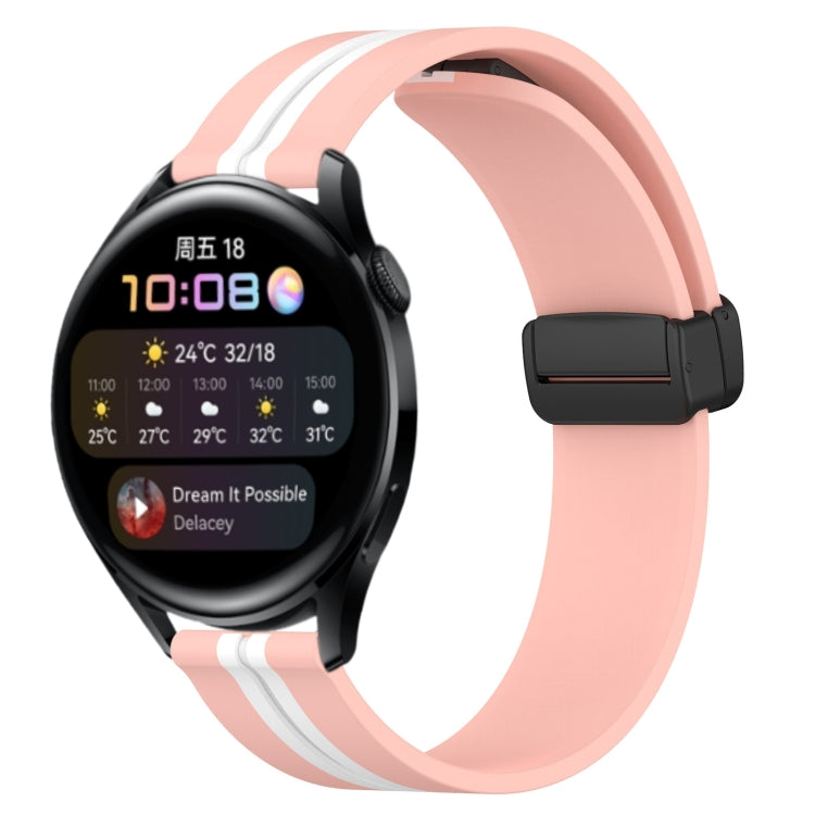 For Huawei Watch 3 22mm Folding Magnetic Clasp Silicone Watch Band(Pink+White) - free shipping - PMC TechLife - Order now!