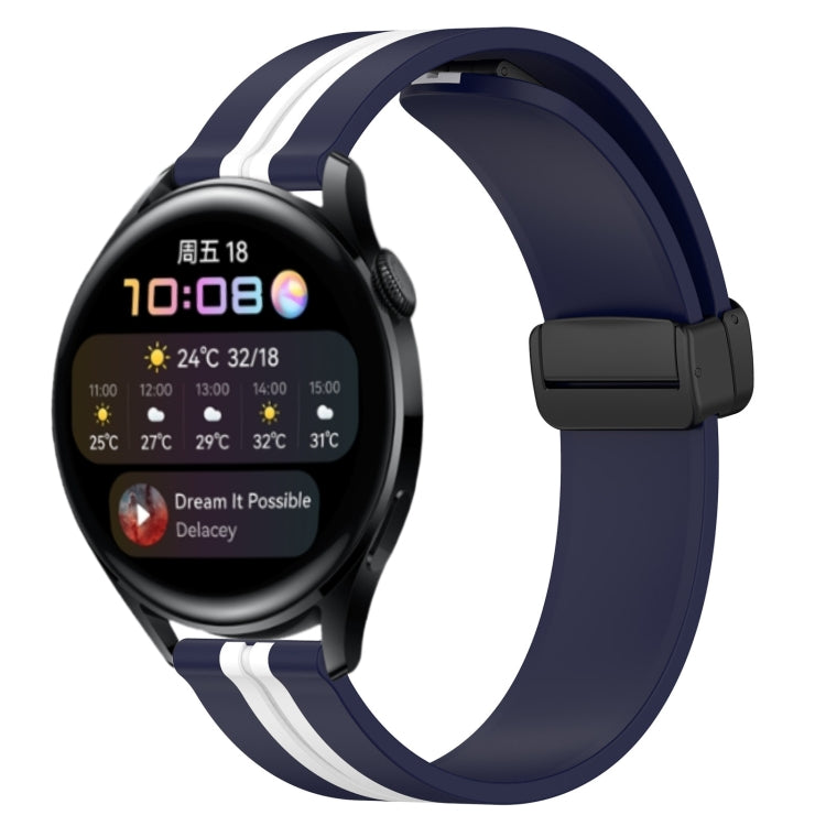 For Huawei Watch 3 22mm Folding Magnetic Clasp Silicone Watch Band(Midnight Blue + White) - free shipping - PMC TechLife - Order now!