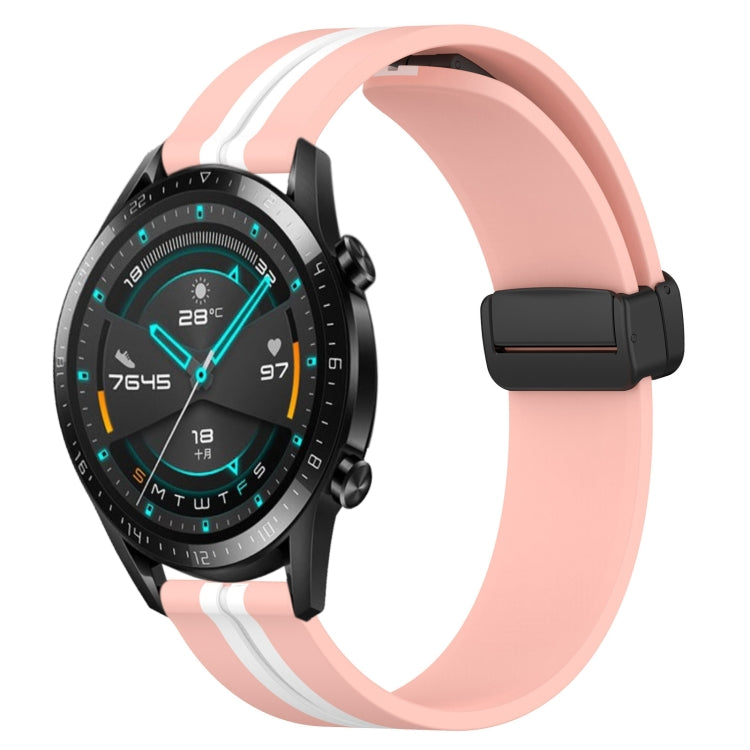 For Huawei GT2 46mm 22mm Folding Magnetic Clasp Silicone Watch Band(Pink+White) - free shipping - PMC TechLife - Order now!