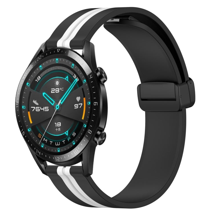 For Huawei GT2 46mm 22mm Folding Magnetic Clasp Silicone Watch Band(Black+White) - free shipping - PMC TechLife - Order now!