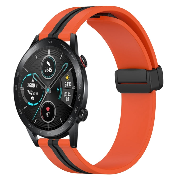For Honor Magic Watch 2 46mm 22mm Folding Magnetic Clasp Silicone Watch Band(Orange+Black) - free shipping - PMC TechLife - Order now!