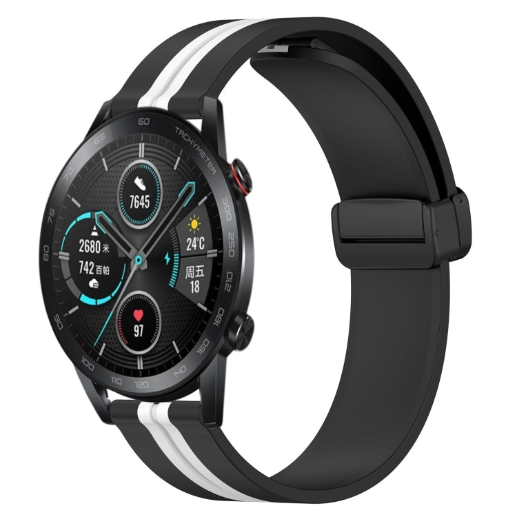 For Honor Magic Watch 2 46mm 22mm Folding Magnetic Clasp Silicone Watch Band(Black+White) - free shipping - PMC TechLife - Order now!