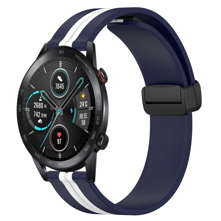 For Honor Magic Watch 2 46mm 22mm Folding Magnetic Clasp Silicone Watch Band(Midnight Blue + White) - free shipping - PMC TechLife - Order now!