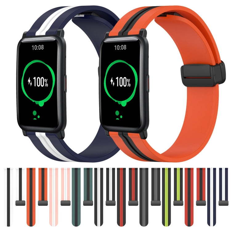 For Honor Watch ES 20mm Folding Magnetic Clasp Silicone Watch Band(Olive Green + Black) - free shipping - PMC TechLife - Order now!