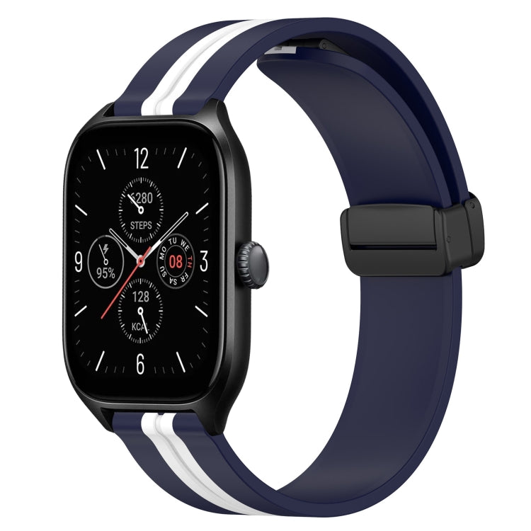 For Amazfit GTS 4 20mm Folding Magnetic Clasp Silicone Watch Band(Midnight Blue + White) - free shipping - PMC TechLife - Order now!
