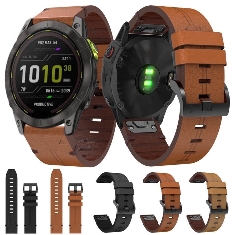 For Garmin Enduro 2 26mm Leather Steel Buckle Watch Band (Light Brown) - Smart Wear by PMC TechLife | Online Shopping South Africa | PMC TechLife
