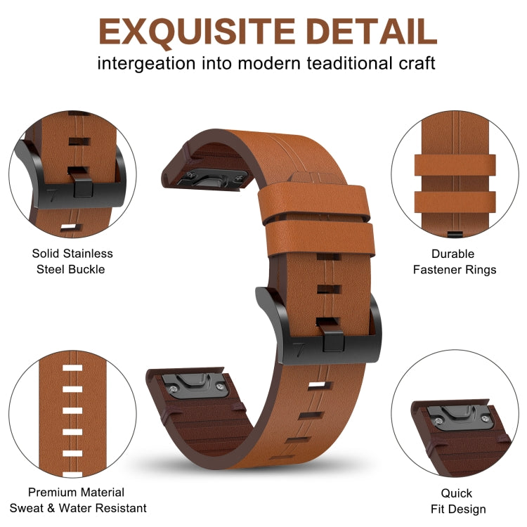 For Garmin Tactix 7 26mm Leather Steel Buckle Watch Band (Light Brown) - Smart Wear by PMC Jewellery | Online Shopping South Africa | PMC Jewellery