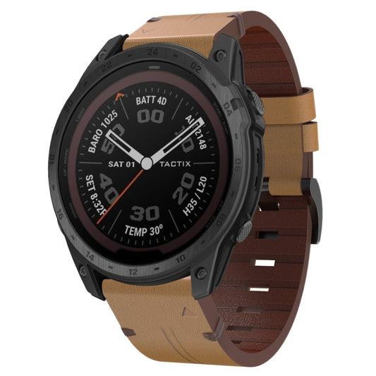 For Garmin Tactix 7 Pro 26mm Leather Steel Buckle Watch Band (Light Brown) - Smart Wear by PMC Jewellery | Online Shopping South Africa | PMC Jewellery