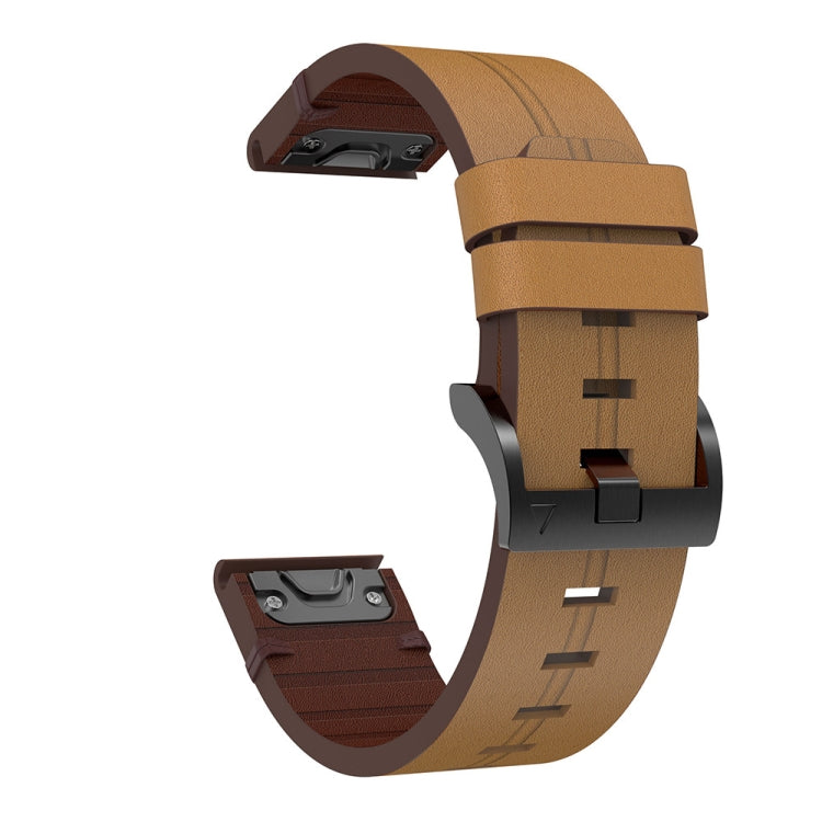 For Garmin Fenix 5X Plus 26mm Leather Steel Buckle Watch Band (Light Brown) - Smart Wear by PMC Jewellery | Online Shopping South Africa | PMC Jewellery