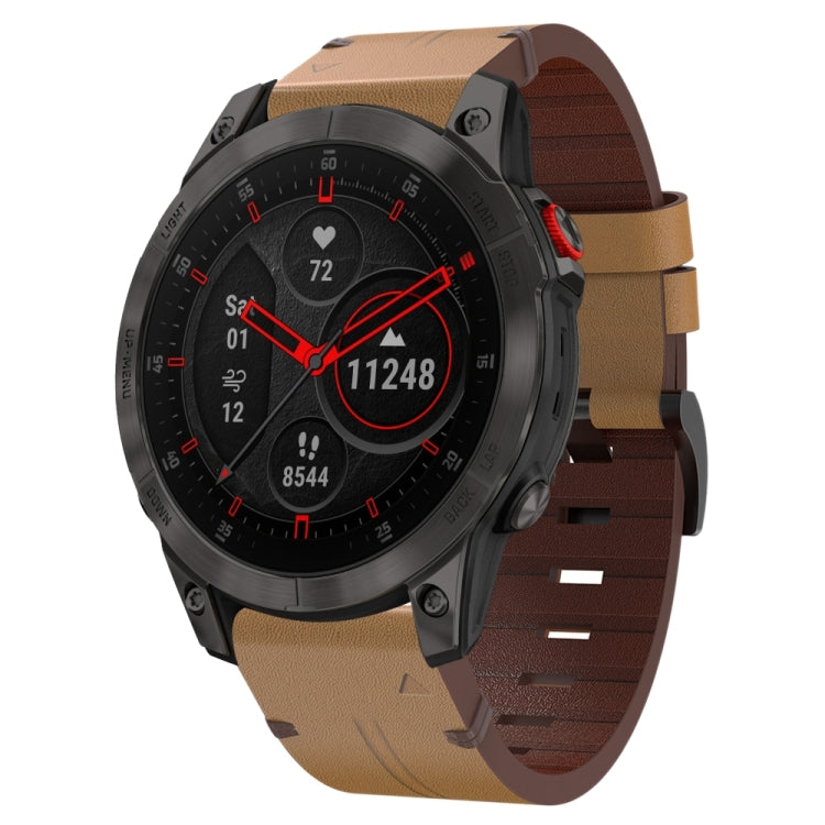 For Garmin EPIX Gen 2 22mm Leather Steel Buckle Watch Band (Light Brown) - Smart Wear by PMC TechLife | Online Shopping South Africa | PMC TechLife