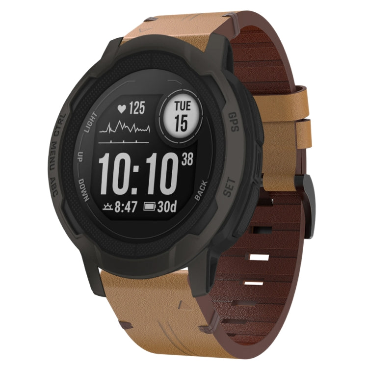 For Garmin Instinct 2 22mm Leather Steel Buckle Watch Band (Light Brown) - Smart Wear by PMC TechLife | Online Shopping South Africa | PMC TechLife