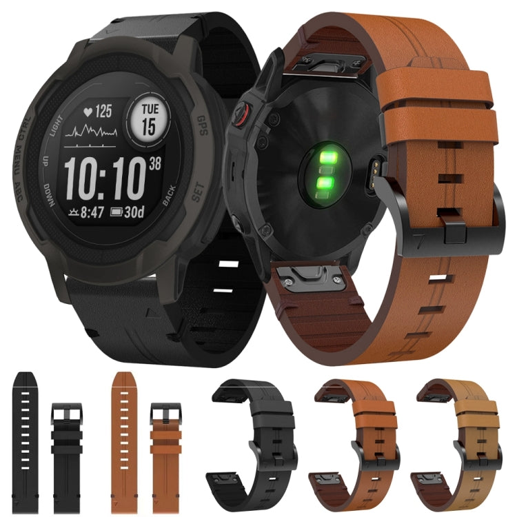 Compatible with Garmin Instinct 2 22mm Leather Steel Buckle Watch Band(Black) - Watch Bands by PMC TechLife | Online Shopping South Africa | PMC TechLife | Buy Now Pay Later Mobicred