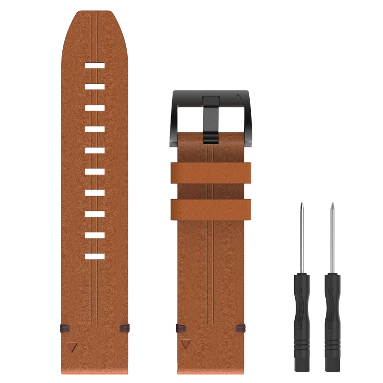 For Garmin Fenix 5 Plus 22mm Leather Steel Buckle Watch Band (Light Brown) - Smart Wear by PMC Jewellery | Online Shopping South Africa | PMC Jewellery