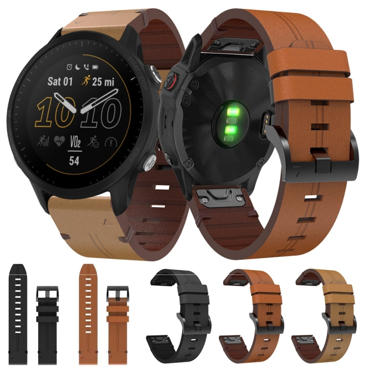 For Garmin Forerunner 955 22mm Leather Steel Buckle Watch Band (Light Brown) - Smart Wear by PMC TechLife | Online Shopping South Africa | PMC TechLife