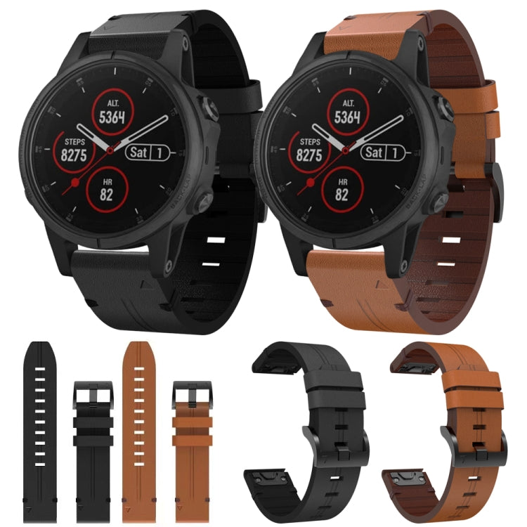 Compatible with Garmin Fenix 5S Plus 20mm Leather Steel Buckle Watch Band(Black) - Watch Bands by PMC TechLife | Online Shopping South Africa | PMC TechLife | Buy Now Pay Later Mobicred