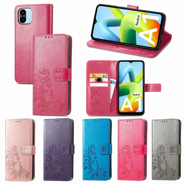 For Xiaomi Redmi A1 Four-leaf Clasp Embossed Buckle Leather Phone Case(Gray) - free shipping - PMC TechLife - Order now!