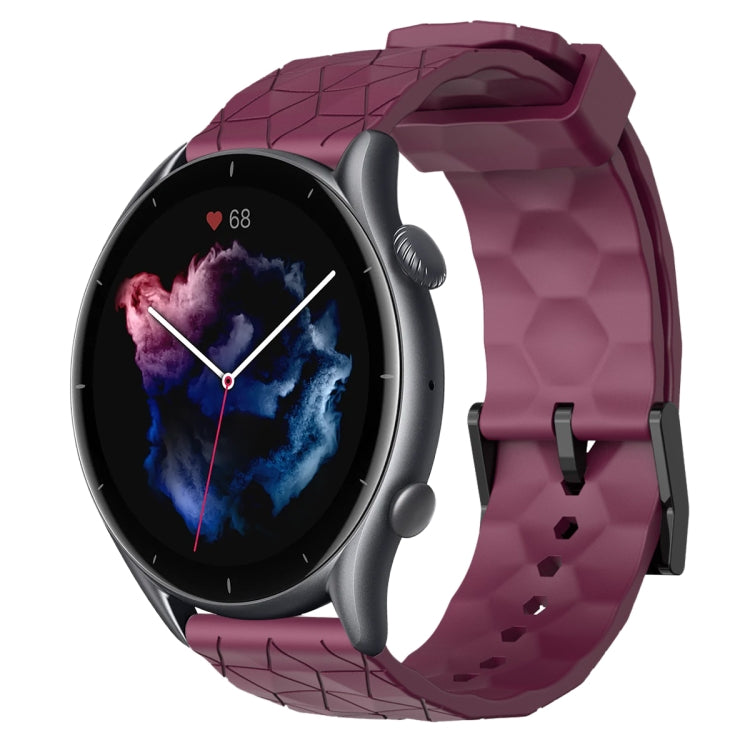 For Amazfit GTR 3 22mm Football Pattern Solid Color Silicone Watch Band(Wine Red) - free shipping - PMC TechLife - Order now!