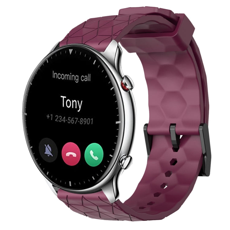 For Amazfit GTR 2 22mm Football Pattern Solid Color Silicone Watch Band(Wine Red) - free shipping - PMC TechLife - Order now!
