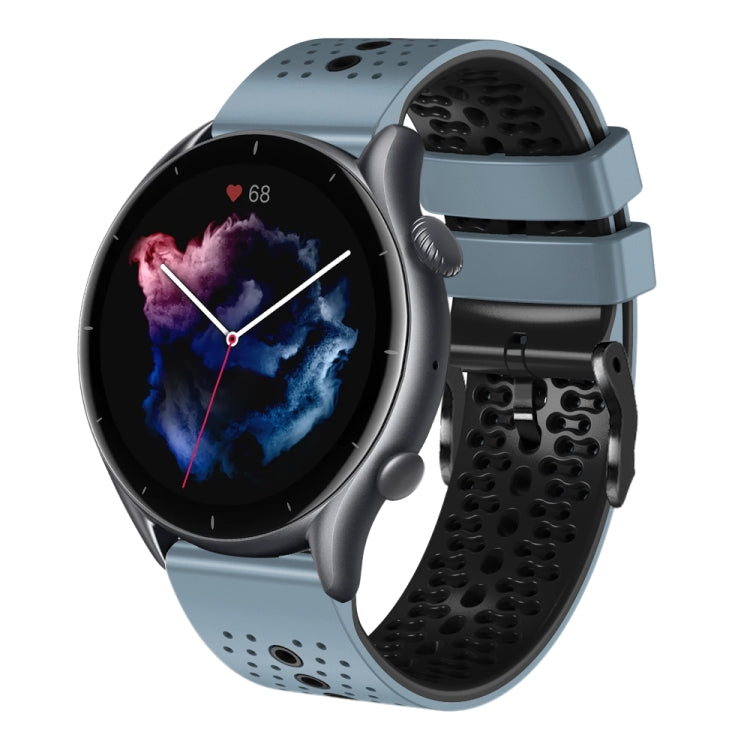 For Amazfit GTR 3 22mm Perforated Two-Color Silicone Watch Band(Blue+Black) - free shipping - PMC TechLife - Order now!
