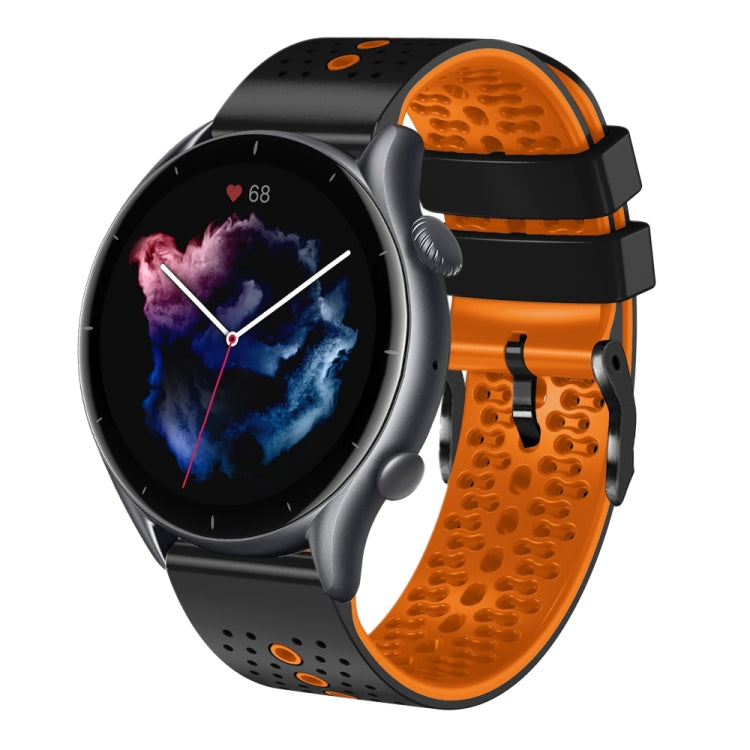 For Amazfit GTR 3 22mm Perforated Two-Color Silicone Watch Band(Black+Orange) - free shipping - PMC TechLife - Order now!