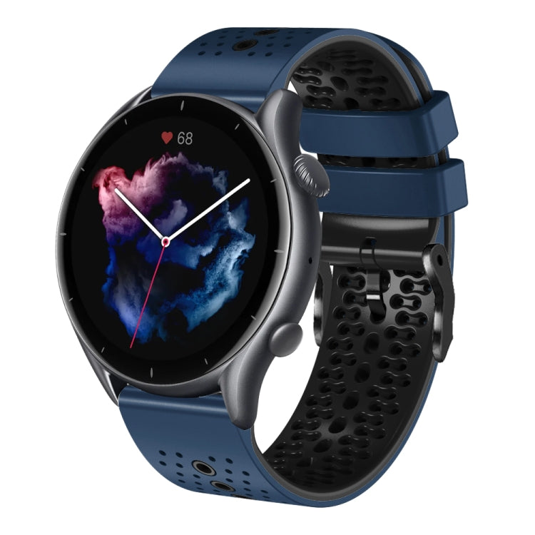 For Amazfit 3 22mm Perforated Two-Color Silicone Watch Band(Midnight Blue+Black) - free shipping - PMC TechLife - Order now!