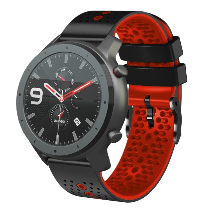 For Amazfit GTR 47mm 22mm Perforated Two-Color Silicone Watch Band(Black+Red) - free shipping - PMC TechLife - Order now!