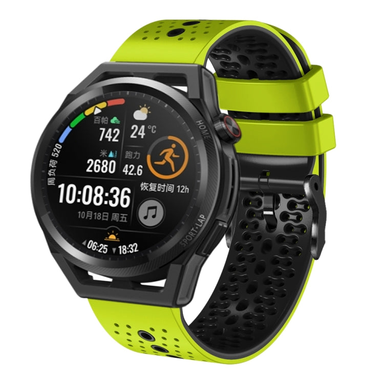 For Huawei Watch GT Runner 22mm Perforated Two-Color Silicone Watch Band(Lime+Black) - free shipping - PMC TechLife - Order now!