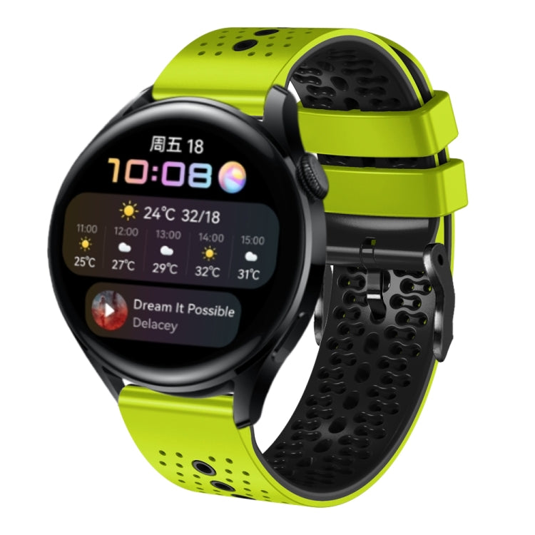 For Huawei Watch 3 22mm Perforated Two-Color Silicone Watch Band(Lime+Black) - free shipping - PMC TechLife - Order now!